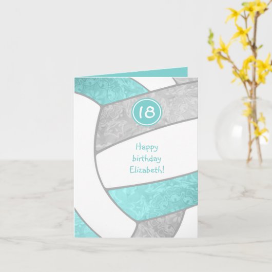 Carte anniversaire de volleyball aqua gris fille pour to (Fleur jaune)