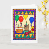 CARTE ANNIVERSAIRE DE YORKIE (Fleur jaune)