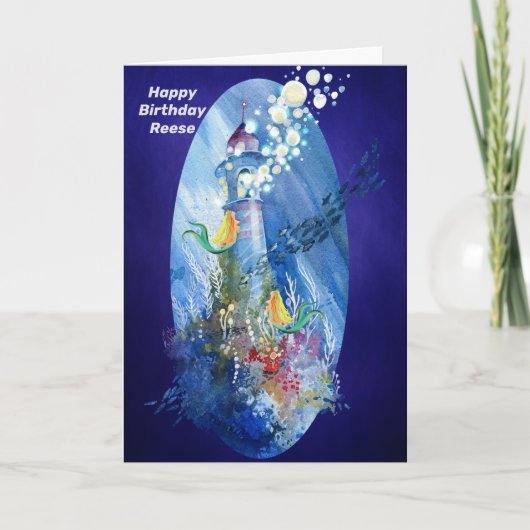Carte Anniversaire de Young Girl Lighthouse mer & Mermai (Devant)