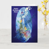 Carte Anniversaire de Young Girl Lighthouse mer & Mermai (Fleur jaune)