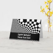 Carte Anniversaire déformé noir et blanc punk de damier (Fleur jaune)