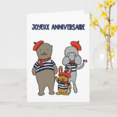 Carte Anniversaire des amis des animaux français Joyeux (Fleur jaune)