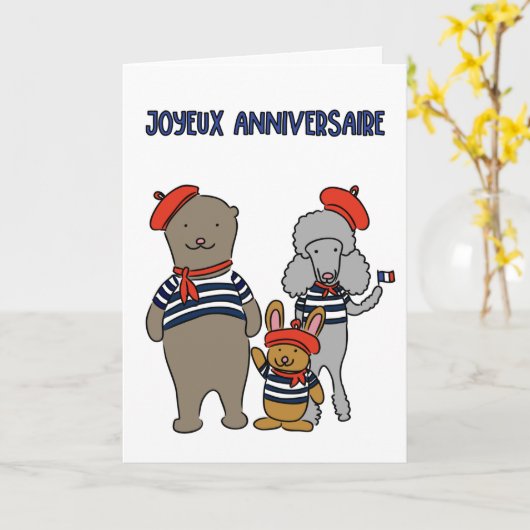 Carte Anniversaire des amis des animaux français Joyeux (Fleur jaune)