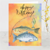 Carte Anniversaire des amoureux de la pêche avec de l'aq (Fleur jaune)
