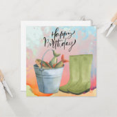 Carte Anniversaire des amoureux de la pêche avec de l'aq (Devant/Arrière en situation)