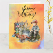 Carte Anniversaire des amoureux de la pêche avec de l'aq (Fleur jaune)