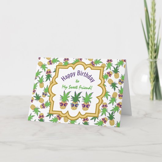 Carte Anniversaire des ananas avec lunettes de soleil (Devant)