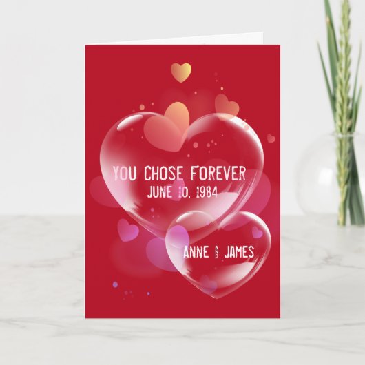 Carte Anniversaire des bulles cardiaques sur le rouge (Devant)