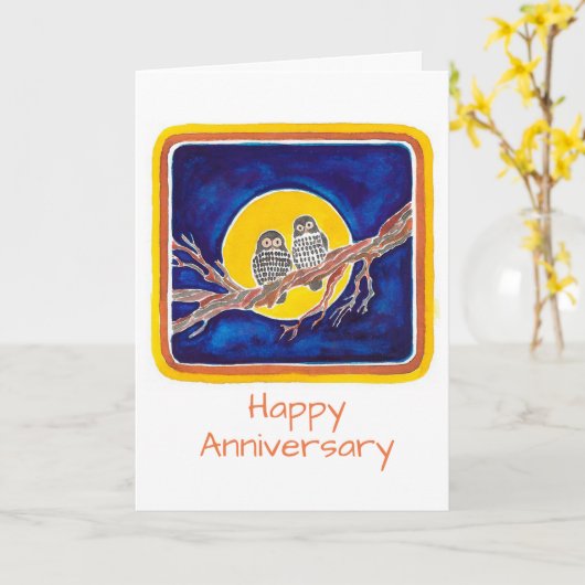 Carte Anniversaire des Chouettes (Fleur jaune)