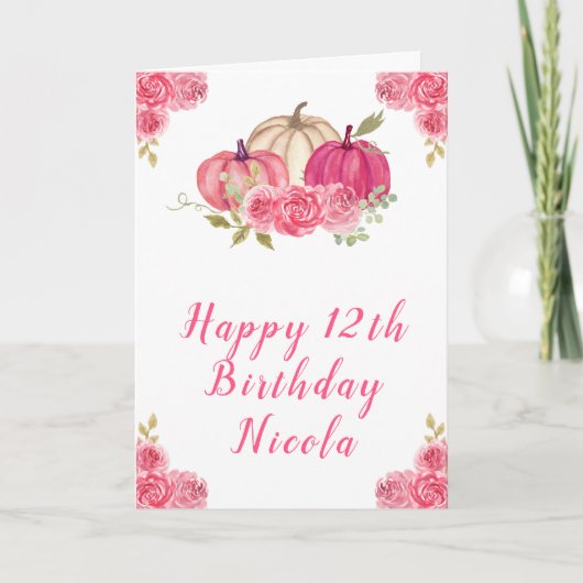 Carte Anniversaire des Citrouilles de fleurs roses chaud (Devant)