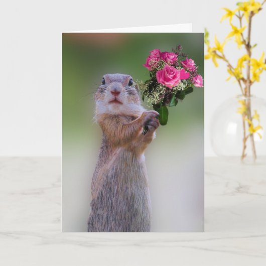 Carte Anniversaire des écureuils (Fleur jaune)