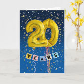Carte Anniversaire des employés 20 ans - Ballons d'or (Fleur jaune)