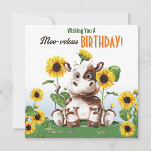 Carte Anniversaire des enfants au tournesol de vache