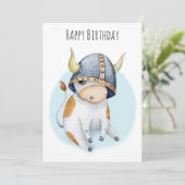Carte Anniversaire des garçons Cute Cow Calf dans Viking (Debout devant)