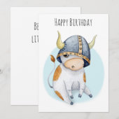 Carte Anniversaire des garçons Cute Cow Calf dans Viking (Devant / Derrière)