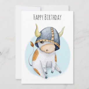 Carte Anniversaire des garçons Cute Cow Calf dans Viking