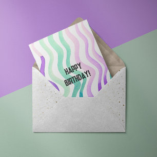 Carte Anniversaire des lignes d'eau violet et vert