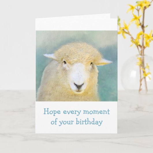 Carte Anniversaire des moutons doux (Fleur jaune)