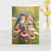 Carte Anniversaire des oiseaux bleus sur une clôture (Fleur jaune)