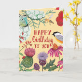 Carte Anniversaire des oiseaux fleur sauvage (Fleur jaune)