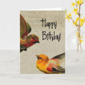 Carte Anniversaire des oiseaux vintages (Fleur jaune)