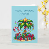 Carte Anniversaire des palmiers de Noël tropicaux (Fleur jaune)