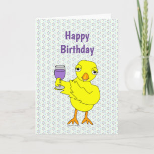 Carte Anniversaire des poulets de verre de vin
