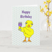 Carte Anniversaire des poulets de verre de vin (Fleur jaune)