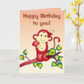Carte Anniversaire des singes rouges (Fleur jaune)