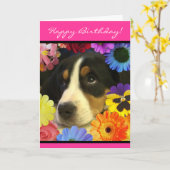 Carte Anniversaire des yeux chiots (Fleur jaune)