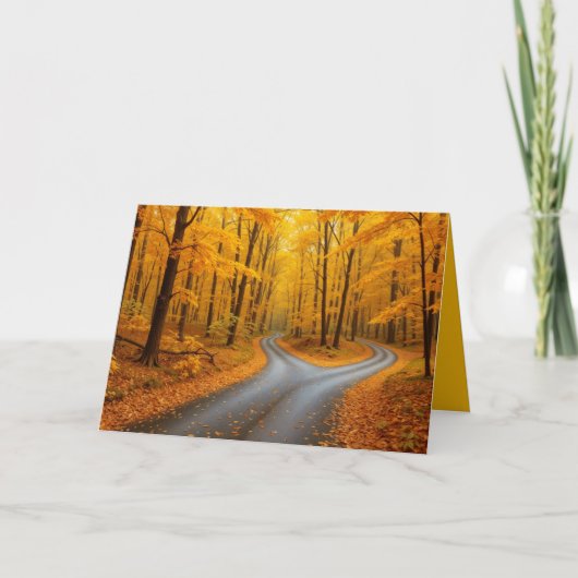 Carte Anniversaire Deux Routes Dans un Bois d'Automne (Devant)