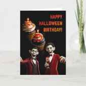 Carte Anniversaire d'Halloween avec Cupcakes et Gouls (Devant)