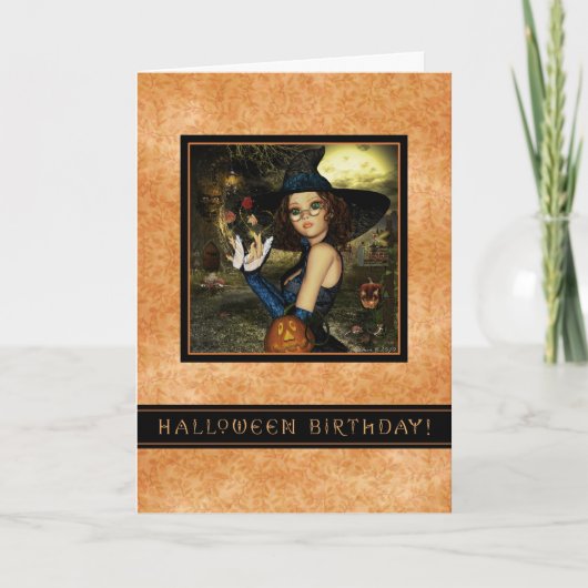 Carte Anniversaire d'Halloween - Feuilles sorciers d'aut (Devant)