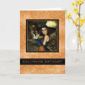 Carte Anniversaire d'Halloween - Feuilles sorciers d'aut (Fleur jaune)