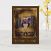 Carte Anniversaire d'Halloween - Haunting Éffrayant Girl (Fleur jaune)