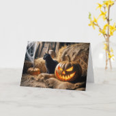 Carte Anniversaire d'Halloween Jack-o-Lantern et Barn Ca (Fleur jaune)