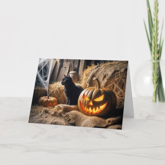 Carte Anniversaire d'Halloween Jack-o-Lantern et Barn Ca (Devant)