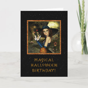 Carte Anniversaire d'Halloween - Jolie sorcière Star Sky