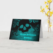 Carte Anniversaire d'Halloween turquoise (Fleur jaune)