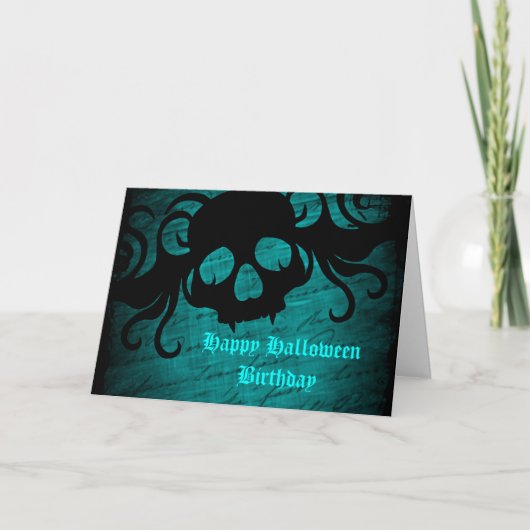 Carte Anniversaire d'Halloween turquoise (Devant)