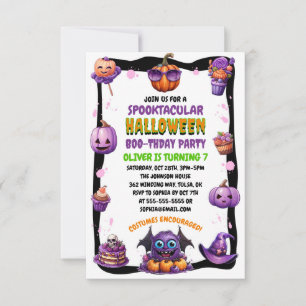 Carte Anniversaire d'Halloween violet de mignonne enfant