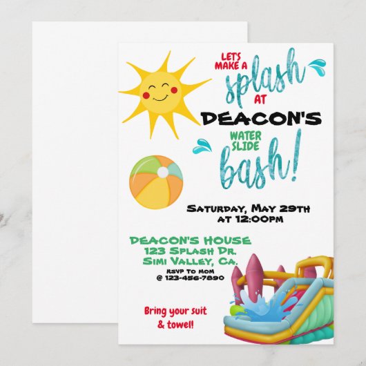 CARTE ANNIVERSAIRE, DIAPOSITIVE D'EAU, BOUNCE HOUSE, ENF (Devant / Derrière)