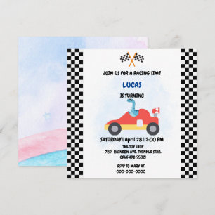 Carte Anniversaire Dinosaur voiture de course garçon cou