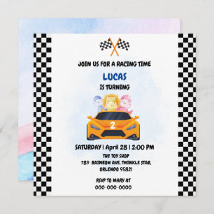 Carte Anniversaire Dinosaur voiture de course garçon cou