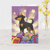 Carte Anniversaire Doberman Pinscher (oreilles de disque (Fleur jaune)