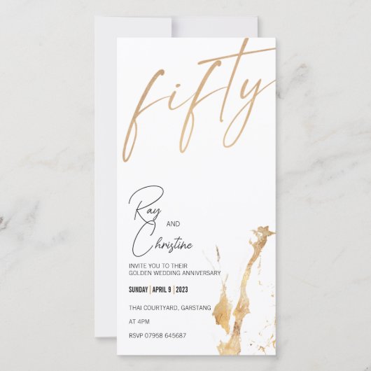 CARTE ANNIVERSAIRE D'OR / 50 ANS D'INVITATION (Devant)