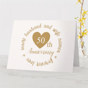 Carte Anniversaire d'or Mariage personnalisé avec coeur