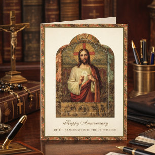 Carte Anniversaire d'ordination de prêtre catholique Dia