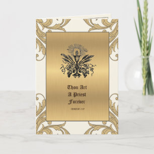 Carte Anniversaire d'ordination de prêtre catholique Or