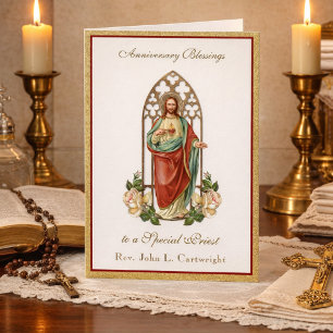 Carte Anniversaire d'ordination du prêtre Sacré-Cœur Jés